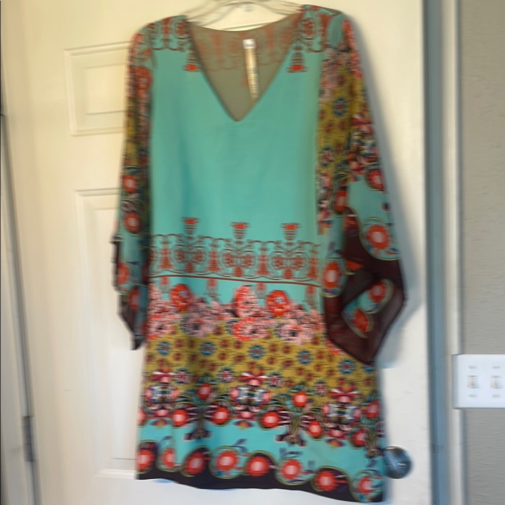 Floral Patterned Dress in Blue and Brown